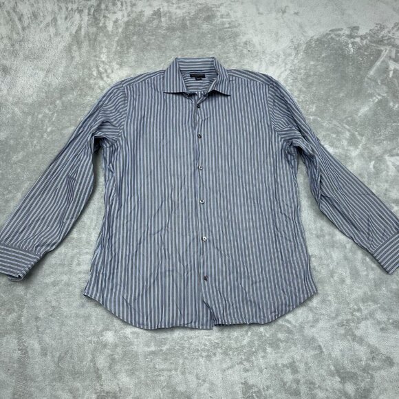 Banana Republic Mens Non-Iron Slim Fit Shirt XL Gray & Blue Striped  6342 - Picture 1 of 7